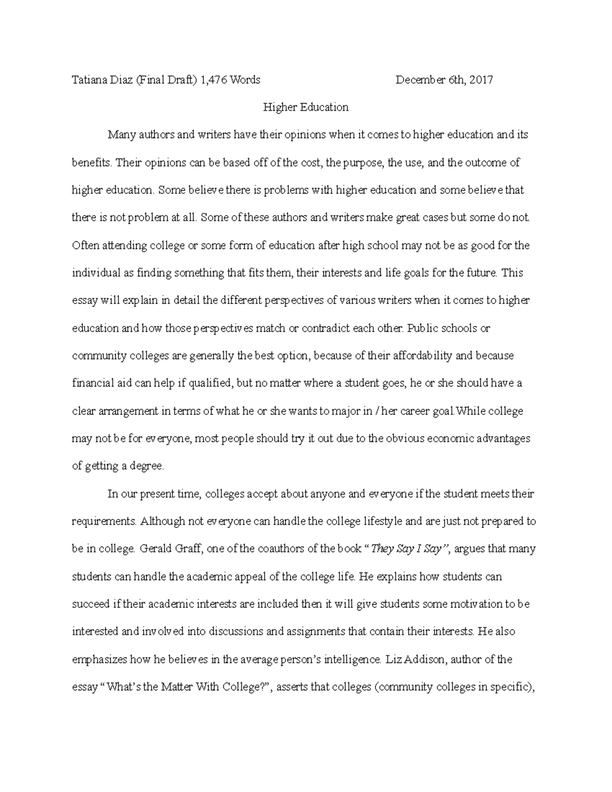 higher education essay in english