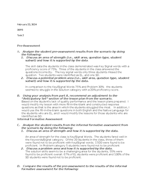 D093 task 3 - Summary Assessing Impact on Student Learning - February ...