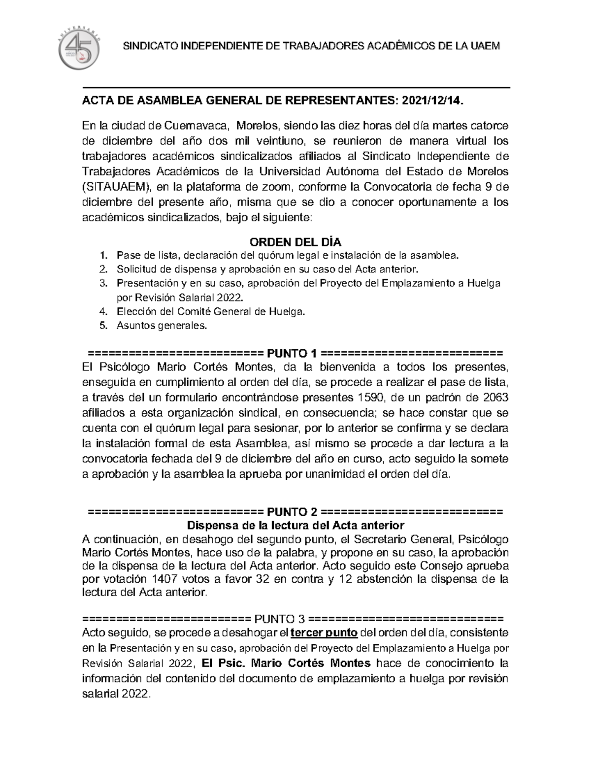 Acta Cgr 14 Diciembre 21 Final Acta De Asamblea General De