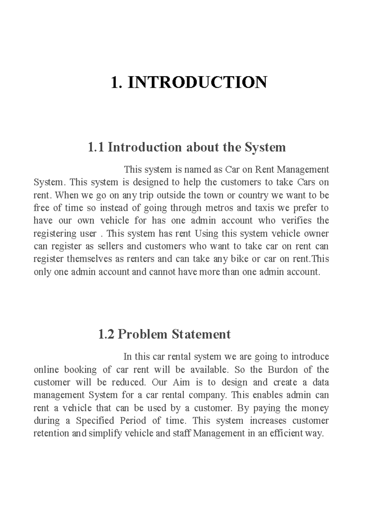 Lease the car - 1. INTRODUCTION 1 Introduction about the System This ...