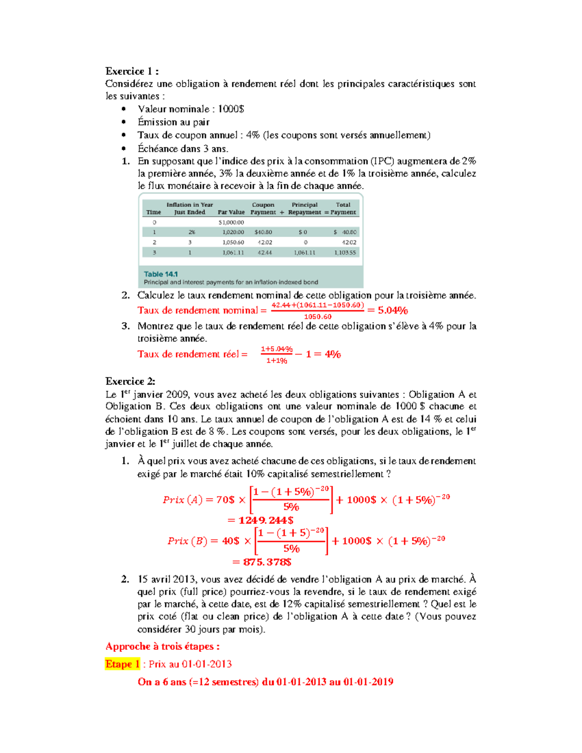 Exercices revision Final - Exercice 1 : Considérez une obligation à ...