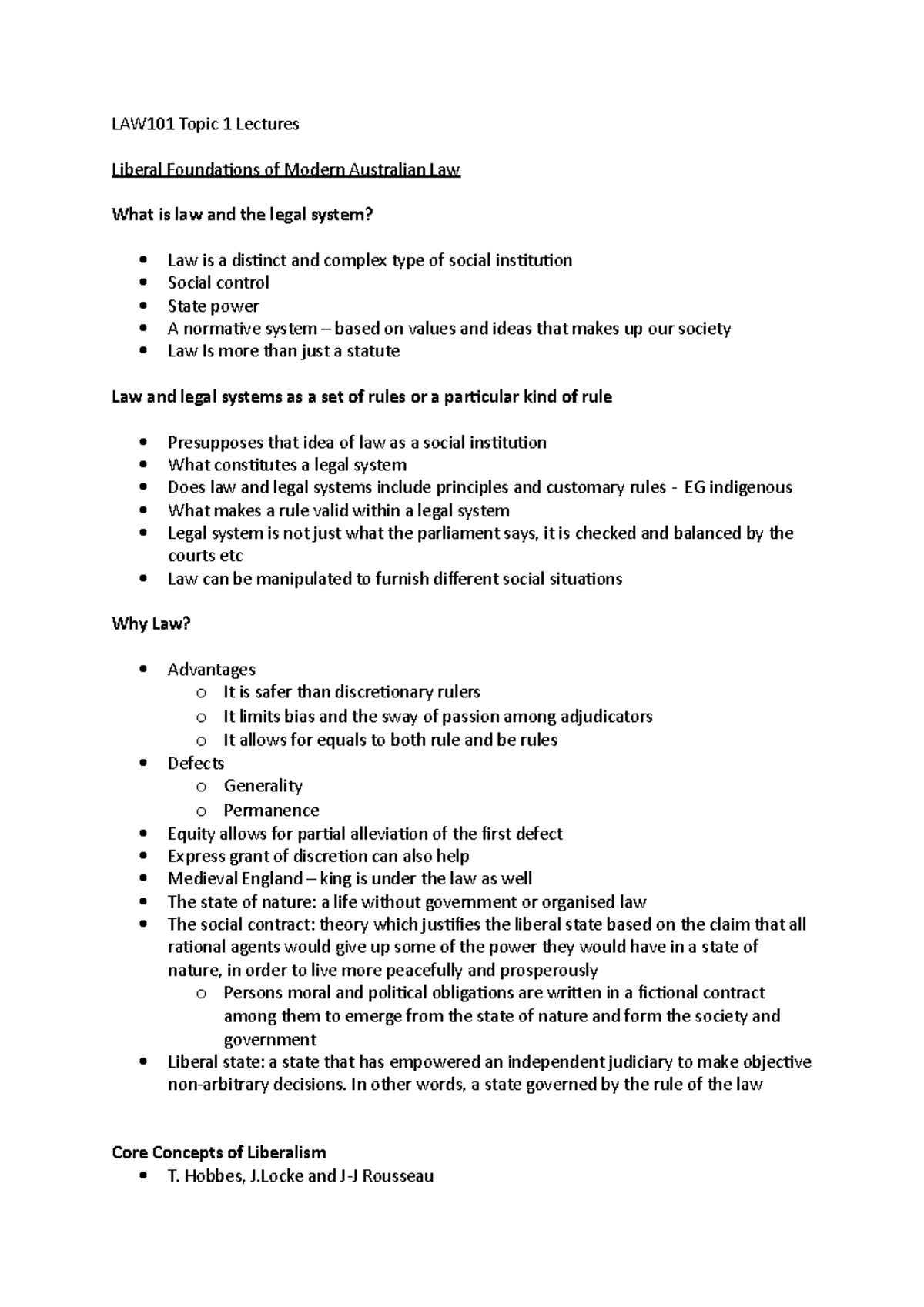 Law101 Topic 1 Lectures Law101 Topic 1 Lectures Liberal Foundations