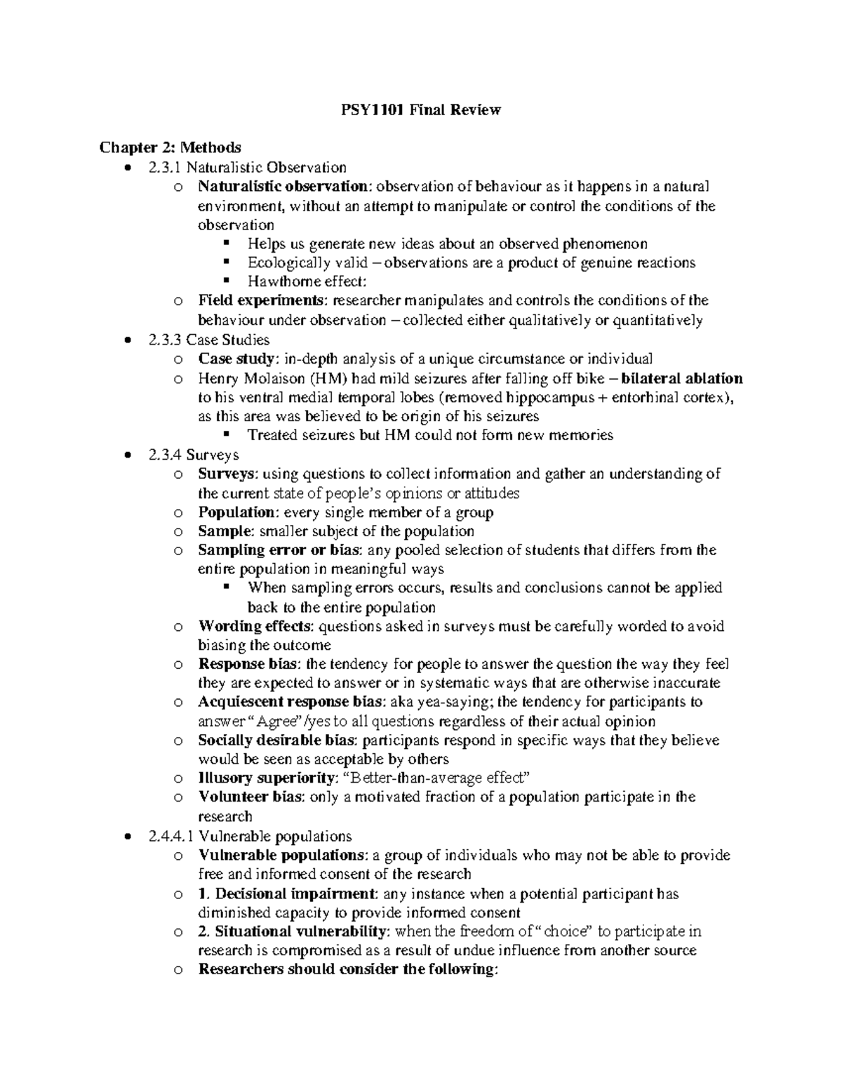 PSY1101 Final Prep - Intro To Psychology - PSY1101 Final Review Chapter ...