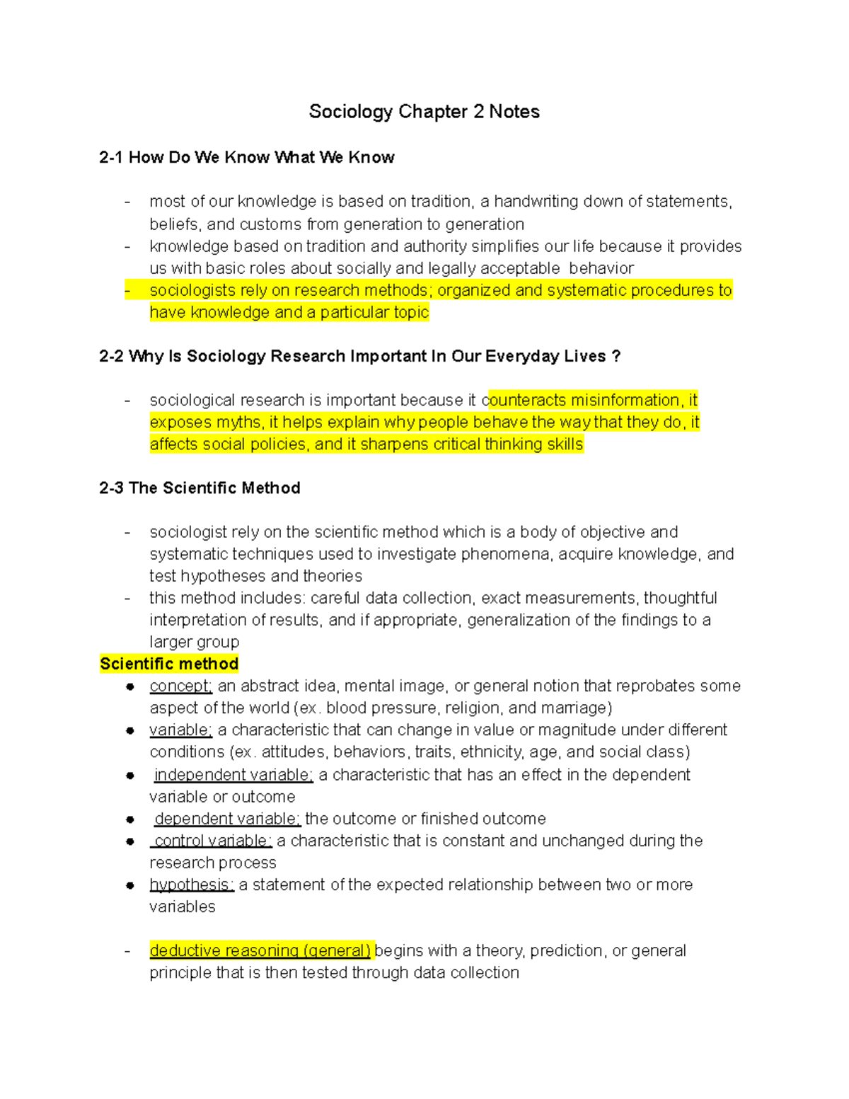 Chapter 2 Notes - Sociology Chapter 2 Notes 2-1 How Do We Know What We ...