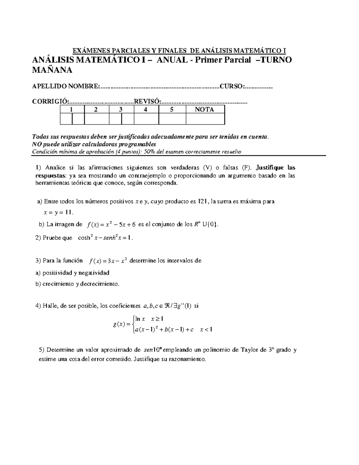 2ANI Modelos Parciales - EXÁMENES PARCIALES Y FINALES DE ANÁLISIS ...