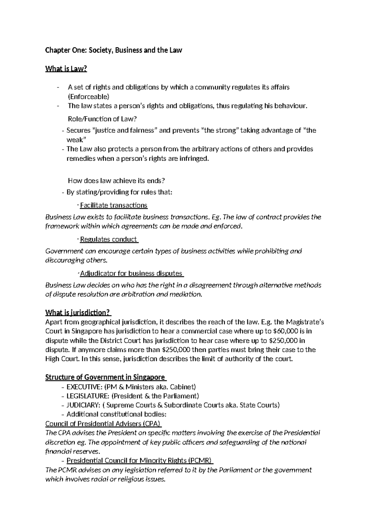 Chapter 1 Business Law - Chapter One: Society, Business and the Law ...