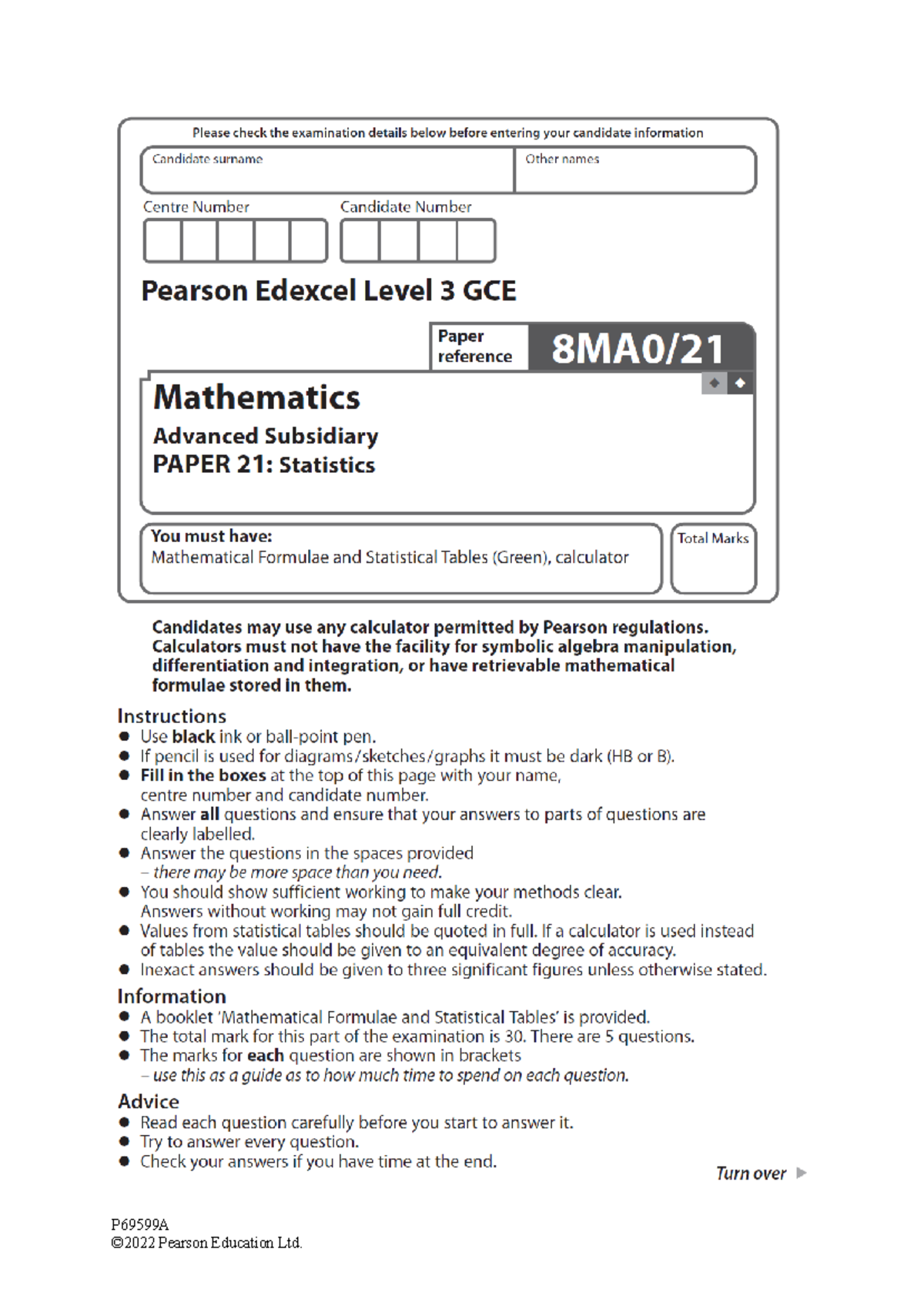 As level statistics 2022 - P69599A The relationship between two ...