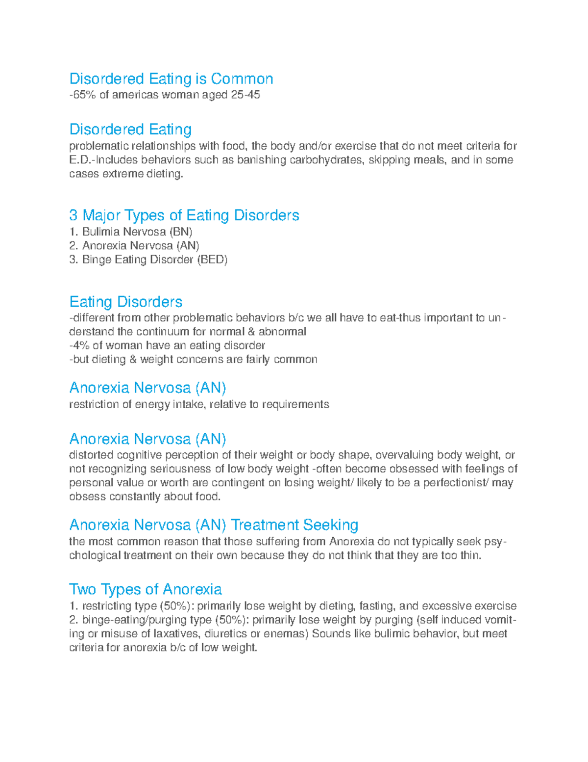 Chapter 8 - Lecture notes 8 - Disordered Eating is Common -65% of ...