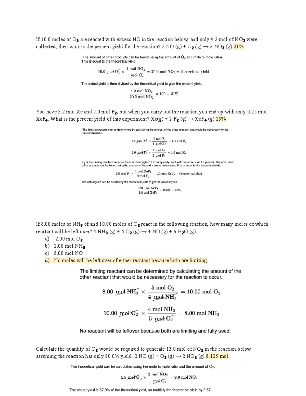 Chemistry 101 - Chapter 4.1 - Part 7-8 - If 10 moles of O₂ are reacted ...