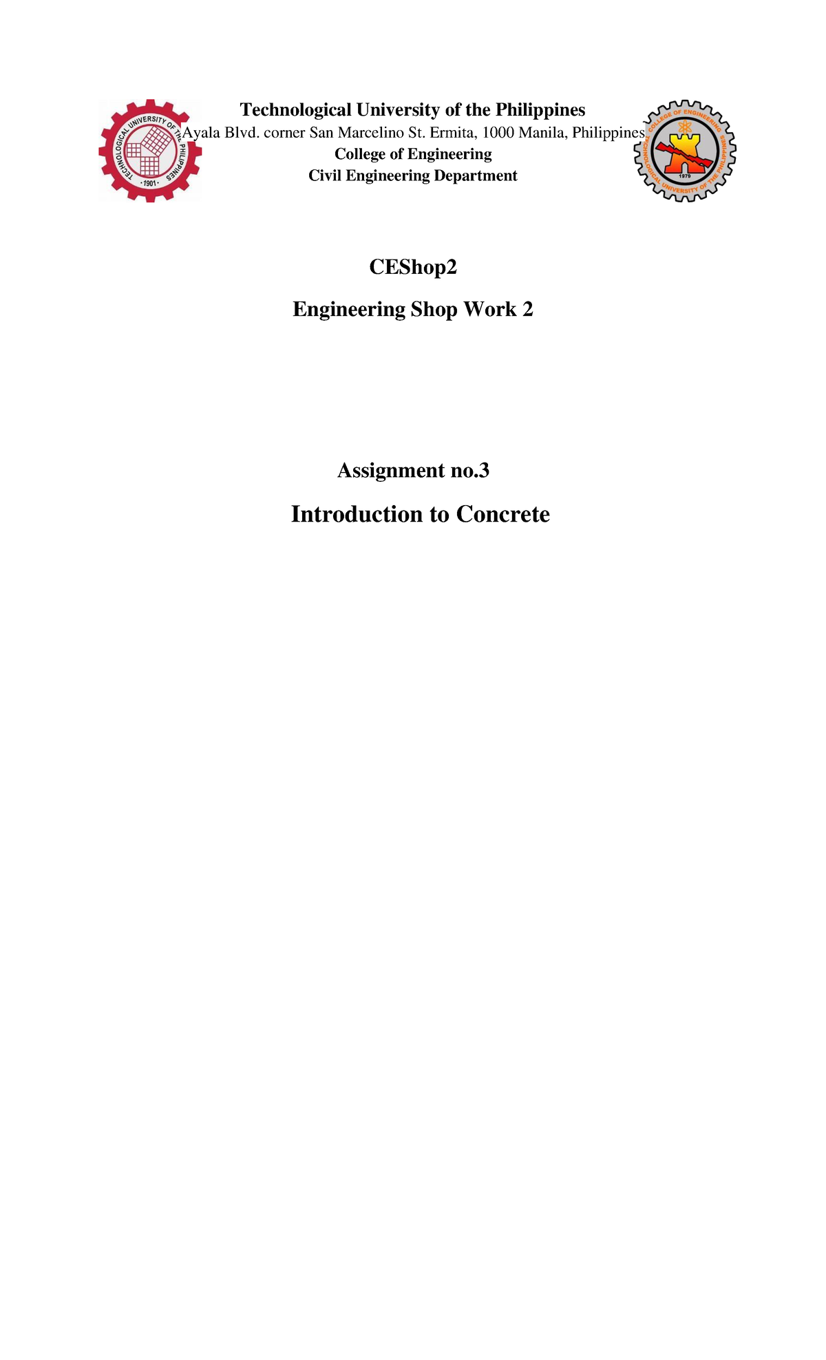 Introduction to Concrete - CEShop Engineering Shop Work 2 Assignment no ...
