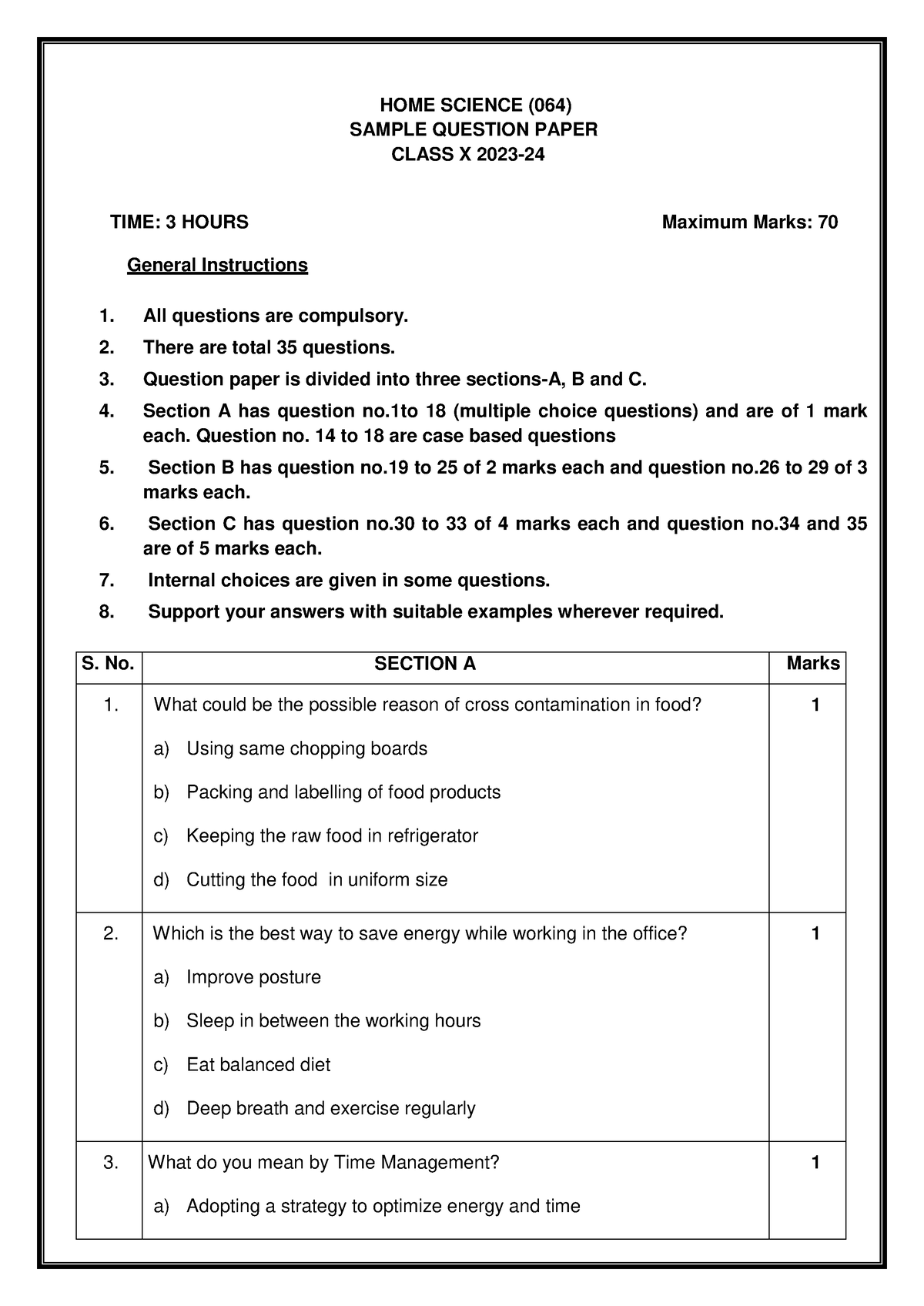 Home Science-SQP - Ghhhhhhh - HOME SCIENCE (064) SAMPLE QUESTION PAPER ...