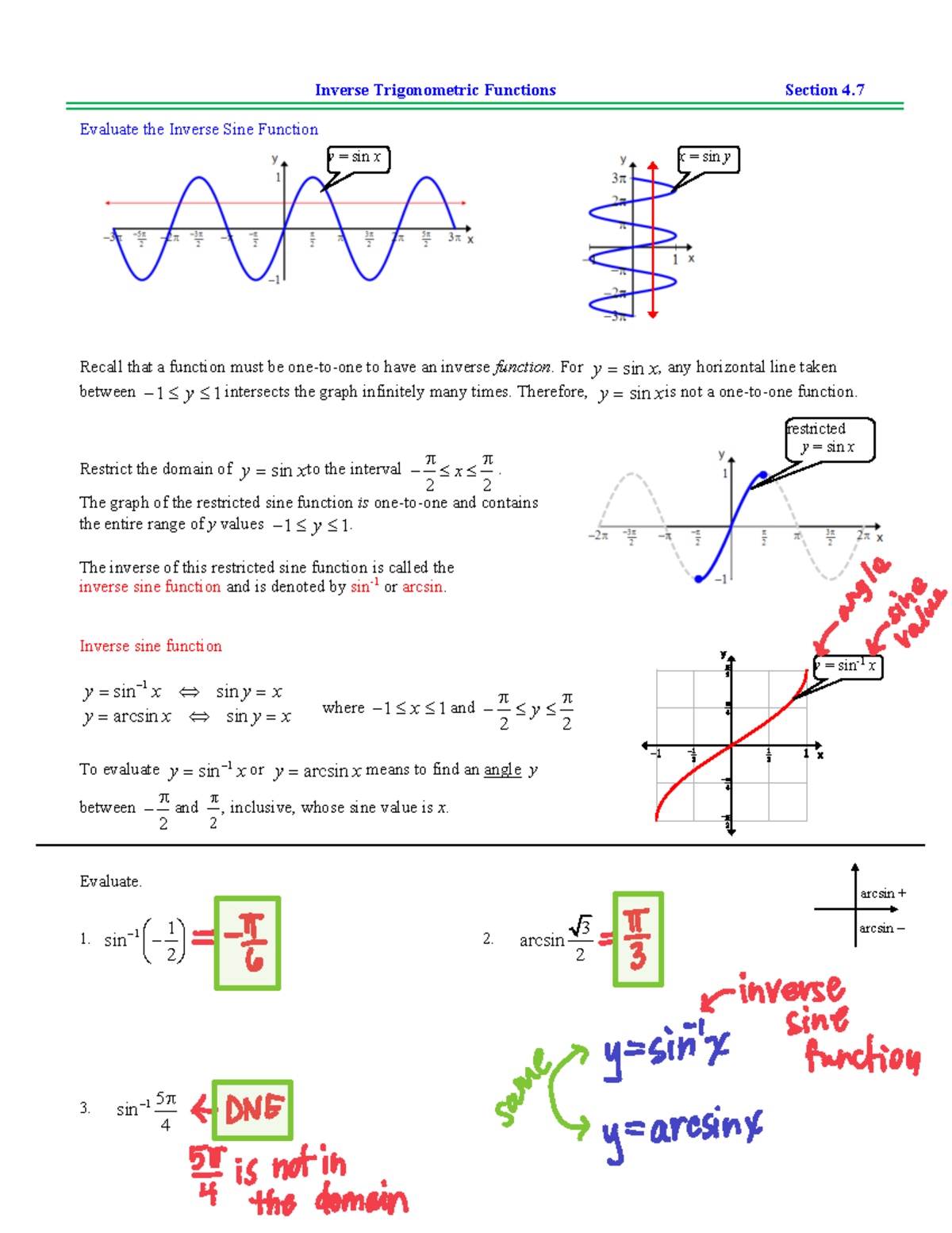 PC LEC 4.7 key - None - Inverse Trigonometric Functions Section 4 ...