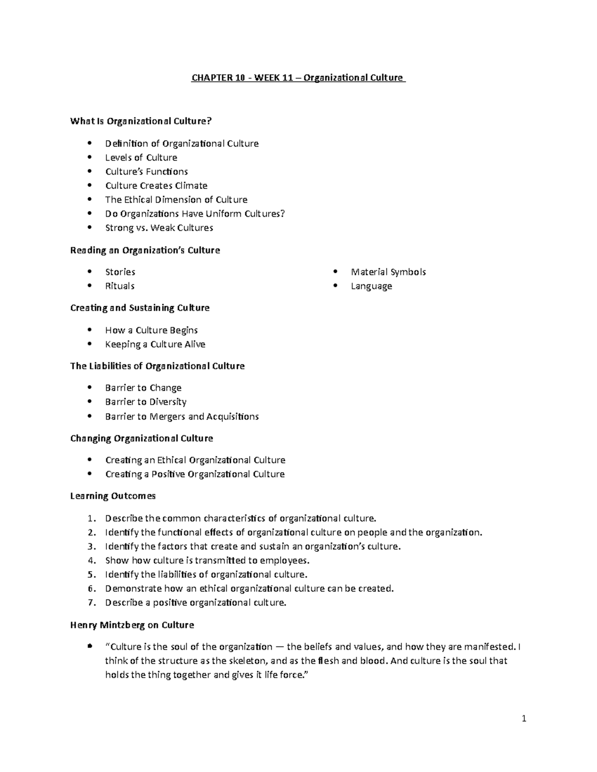 Chapter 10 - Lecture notes 10 - CHAPTER 10 - WEEK 11 – Organizational ...