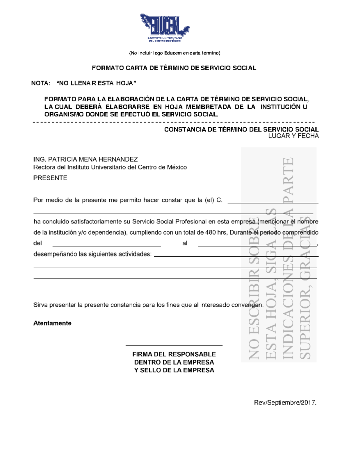 Machote carta de termino - (No incluir logo Educem en carta término ...
