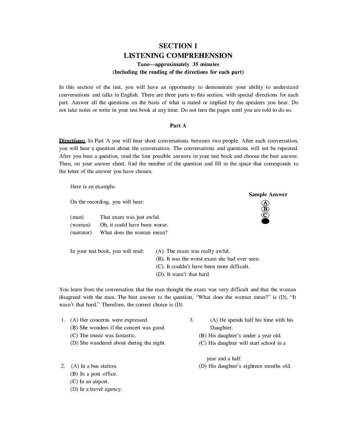 Complete Test 1 (Listening) - SECTION 1 LISTENING COMPREHENSION Tune ...