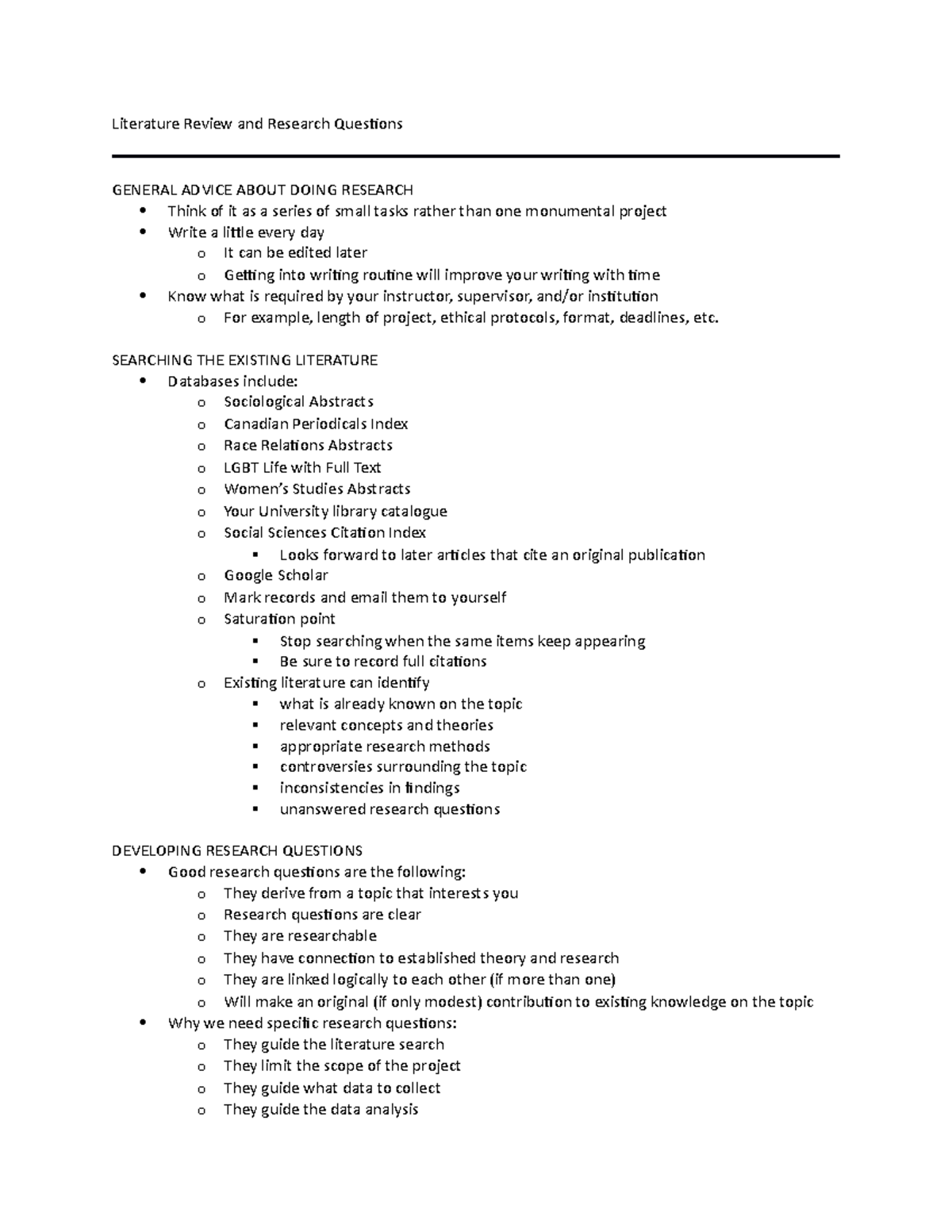 relationship between literature review and research questions