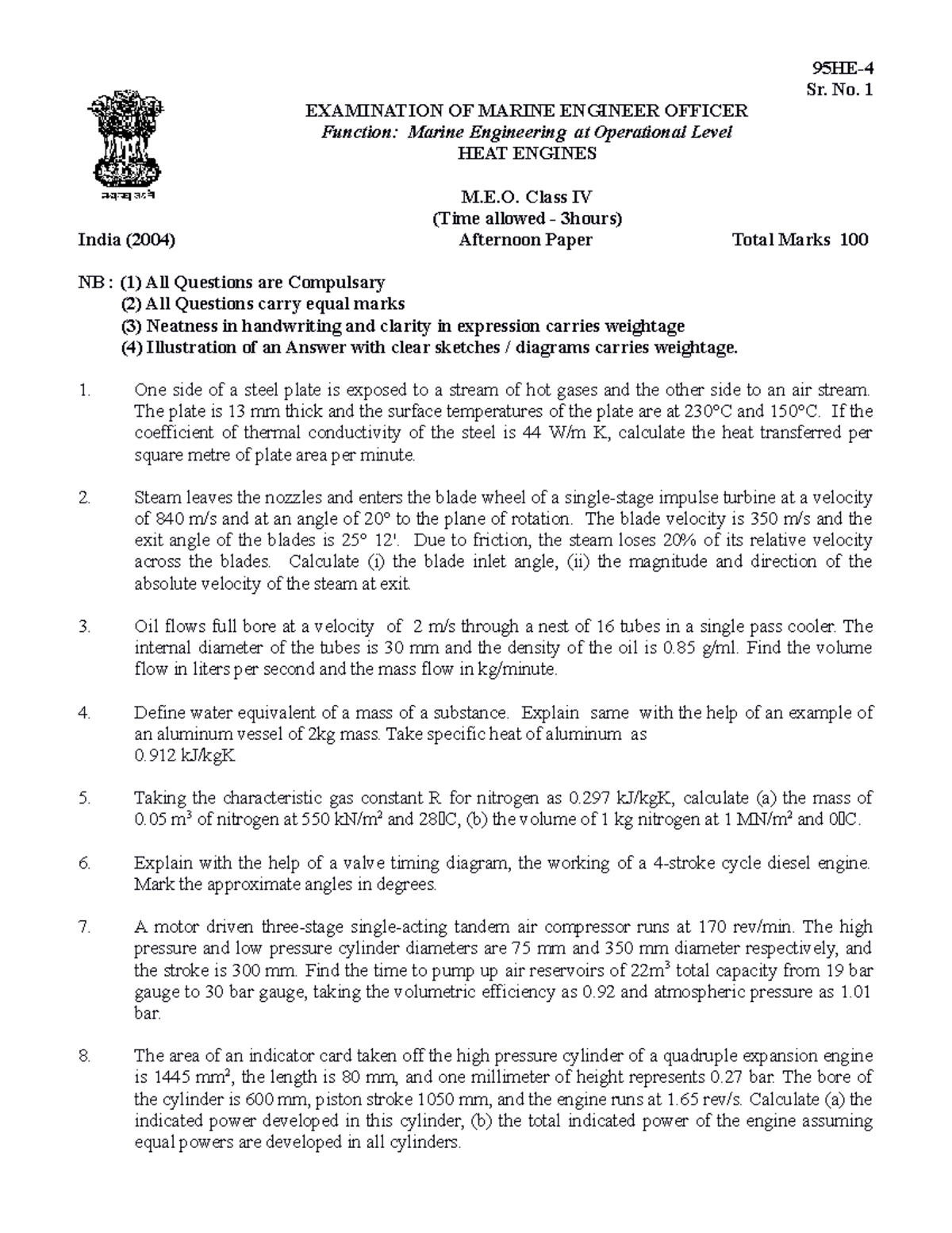Meohe IV 1004 - awesome - 95HE- Sr. No. 1 EXAMINATION OF MARINE ...