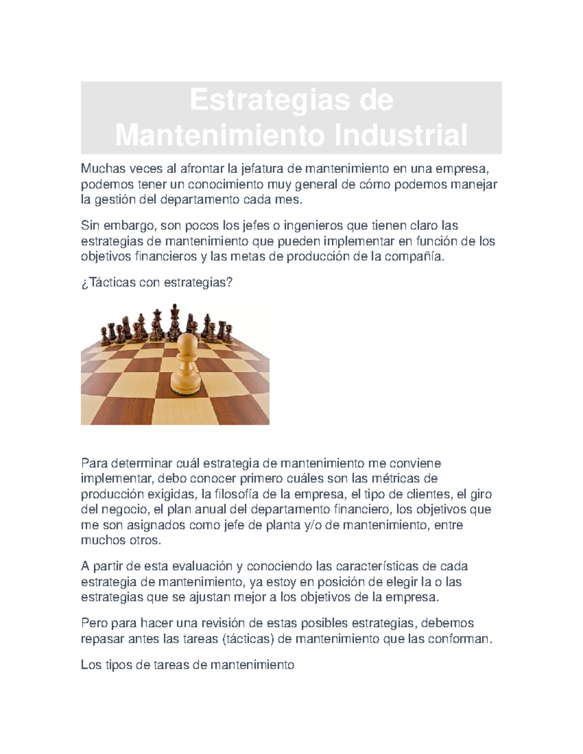 Estrategias De Mantenimiento Industrial - Estrategias De Mantenimiento ...