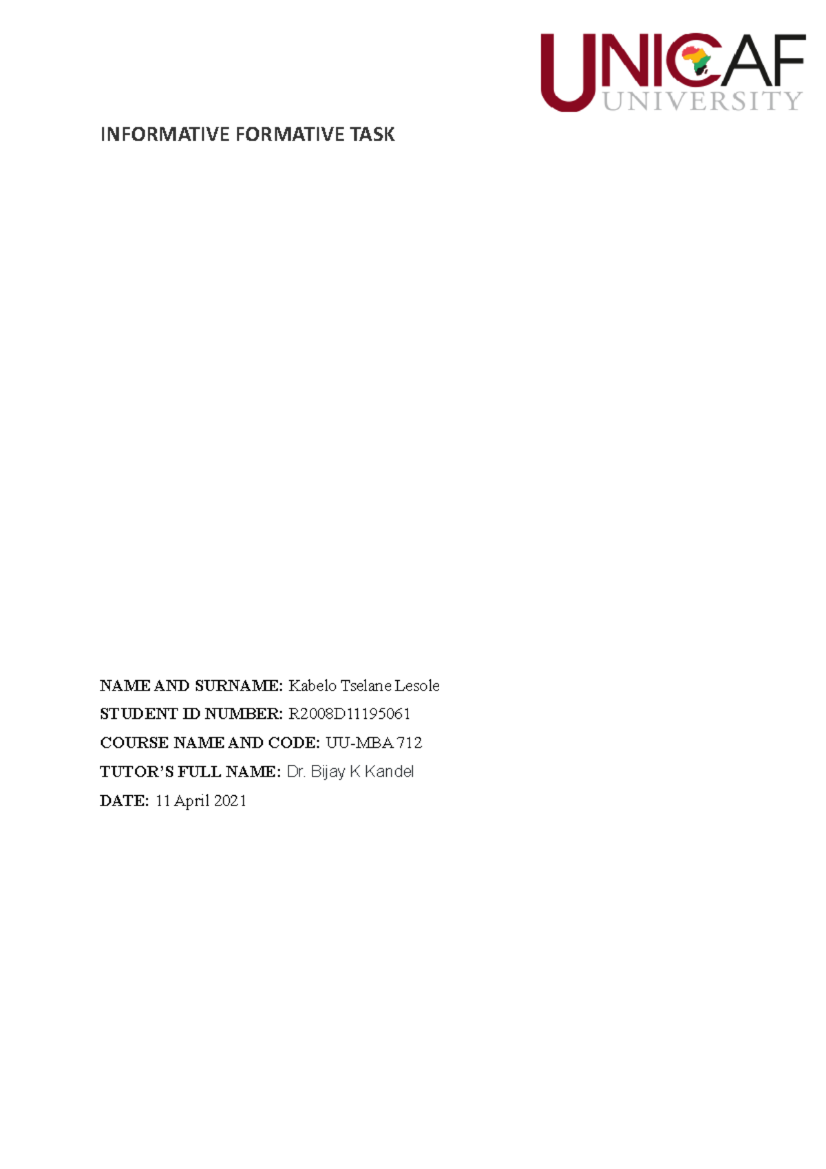 Strategic Management WEEK 3 Individual Formative TASK - INFORMATIVE ...