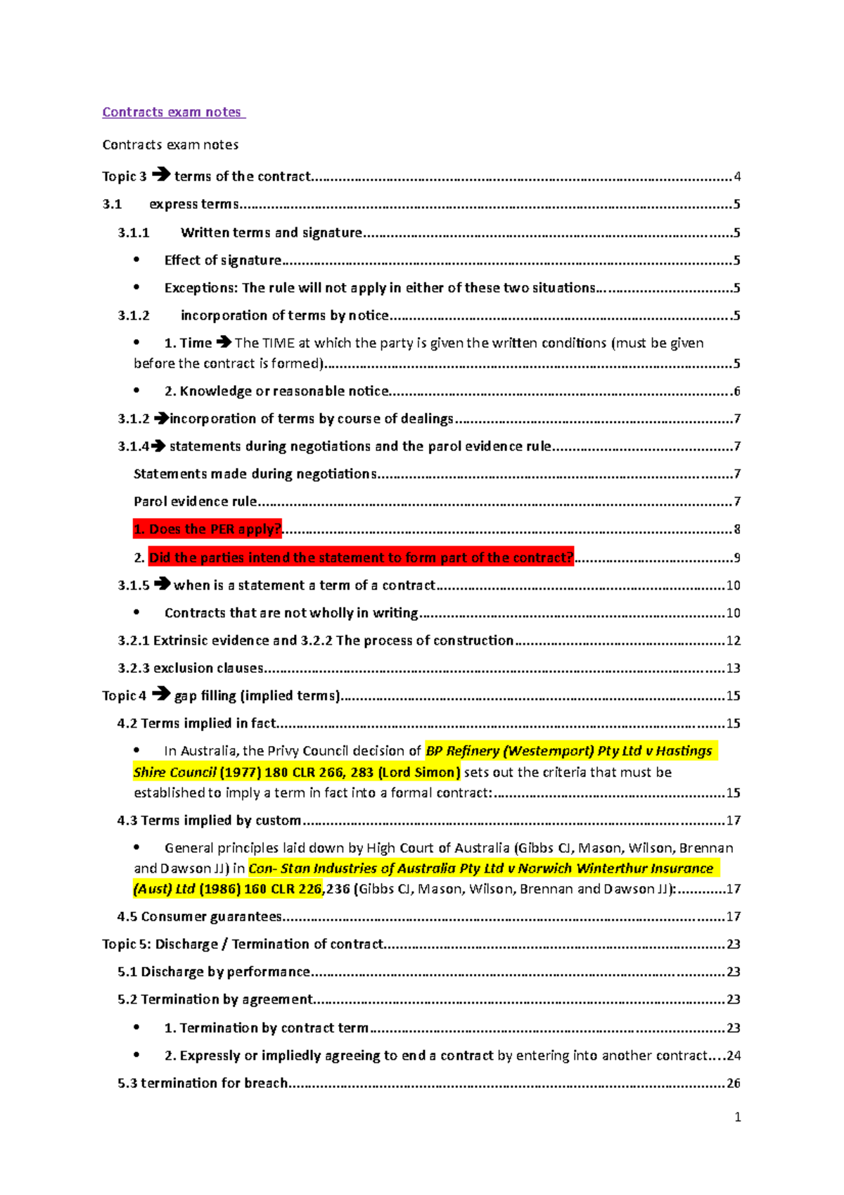 Contracts Final Exam Notes For Open Book Exam - 070211 - Studocu