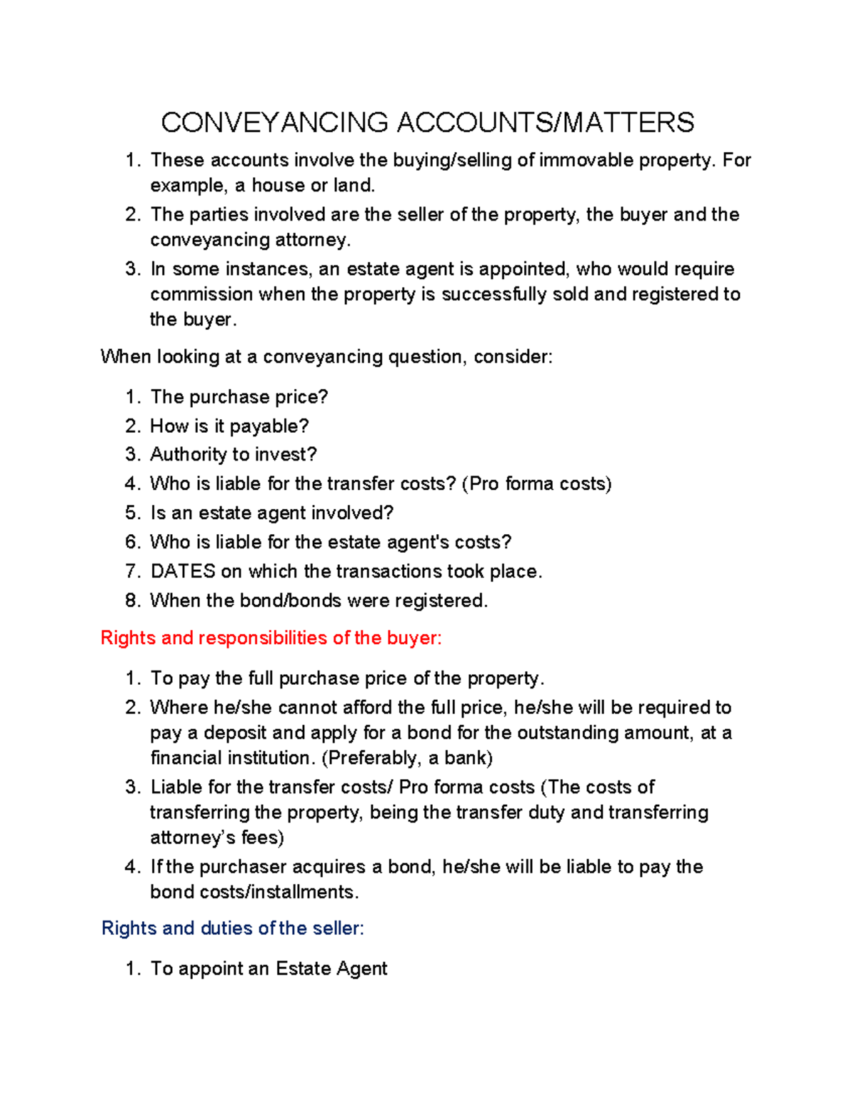 Conveyancing Matters - CONVEYANCING ACCOUNTS/MATTERS These accounts ...