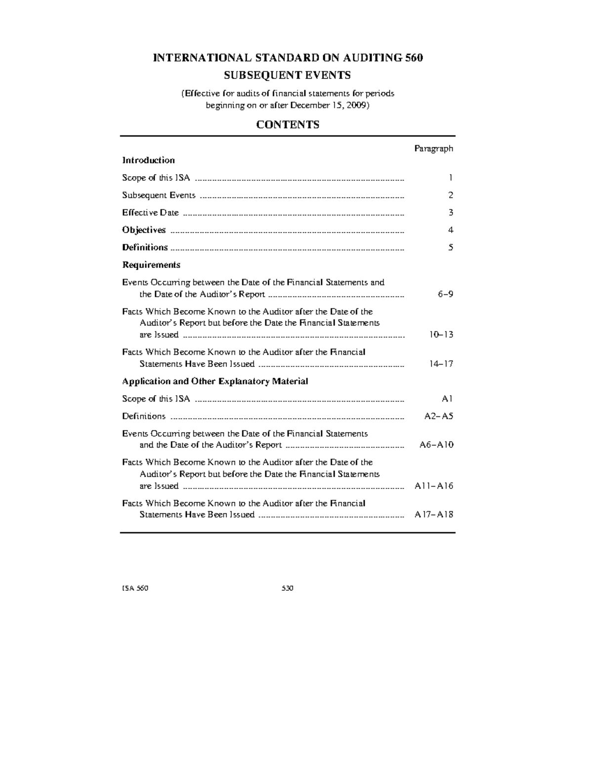 A030 2010 Iaasb Handbook Isa 560 International Standard On Auditing 560 Subsequent Events 1166