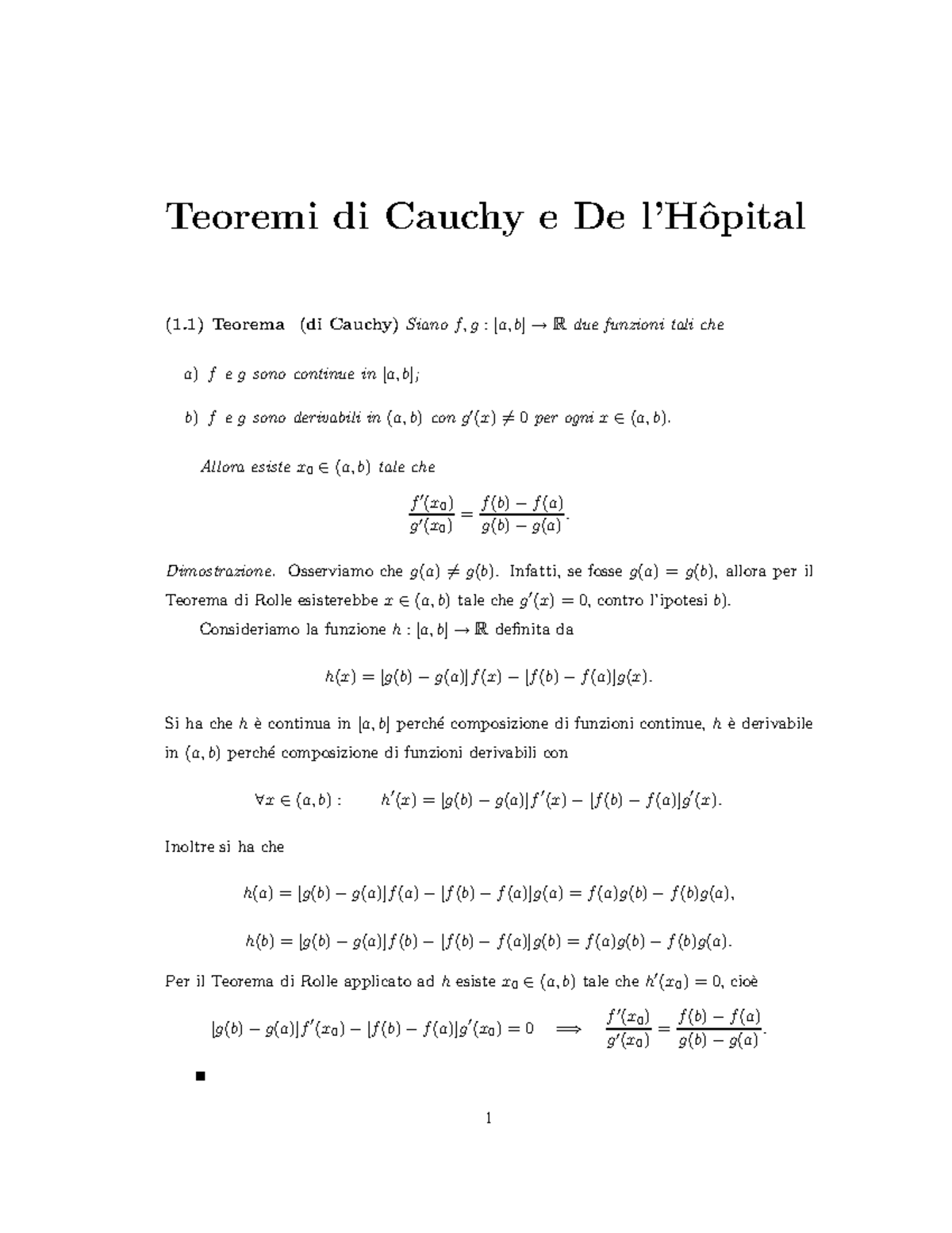 Teorema Cauchy Hopital 3i117 Studocu