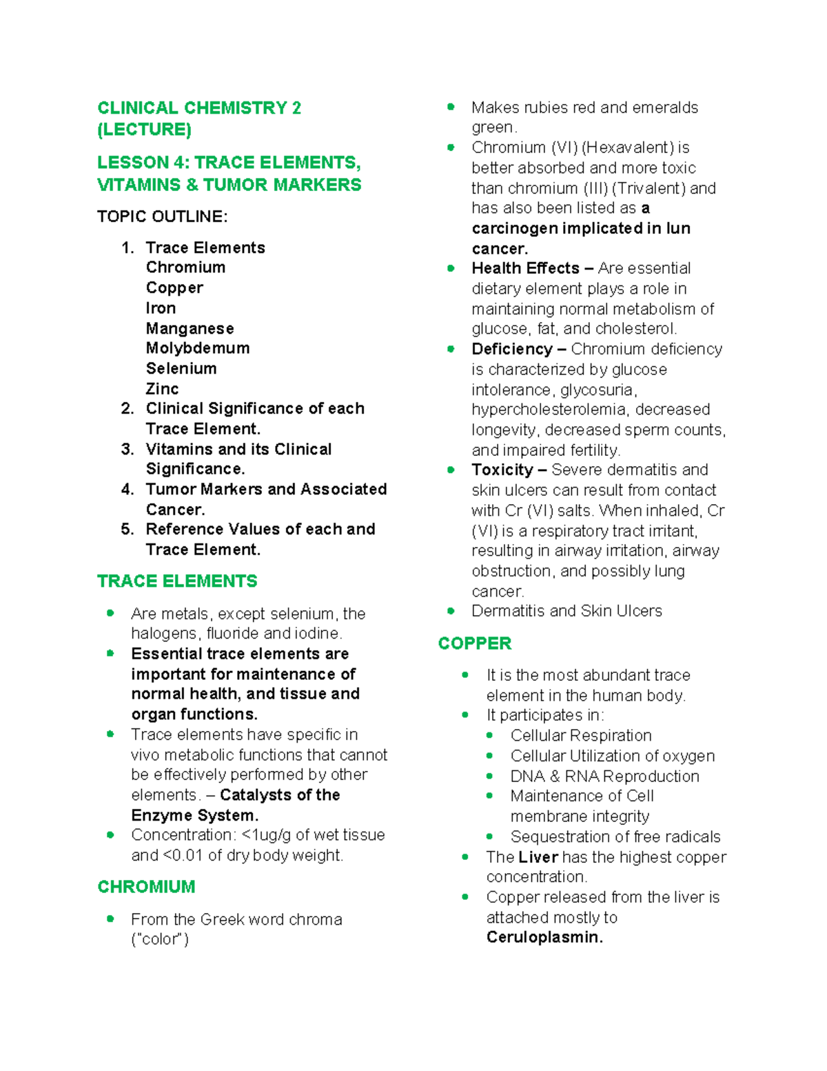 Lesson 4 CC LEC - Lecture notes for 4th year - CLINICAL CHEMISTRY 2 ...