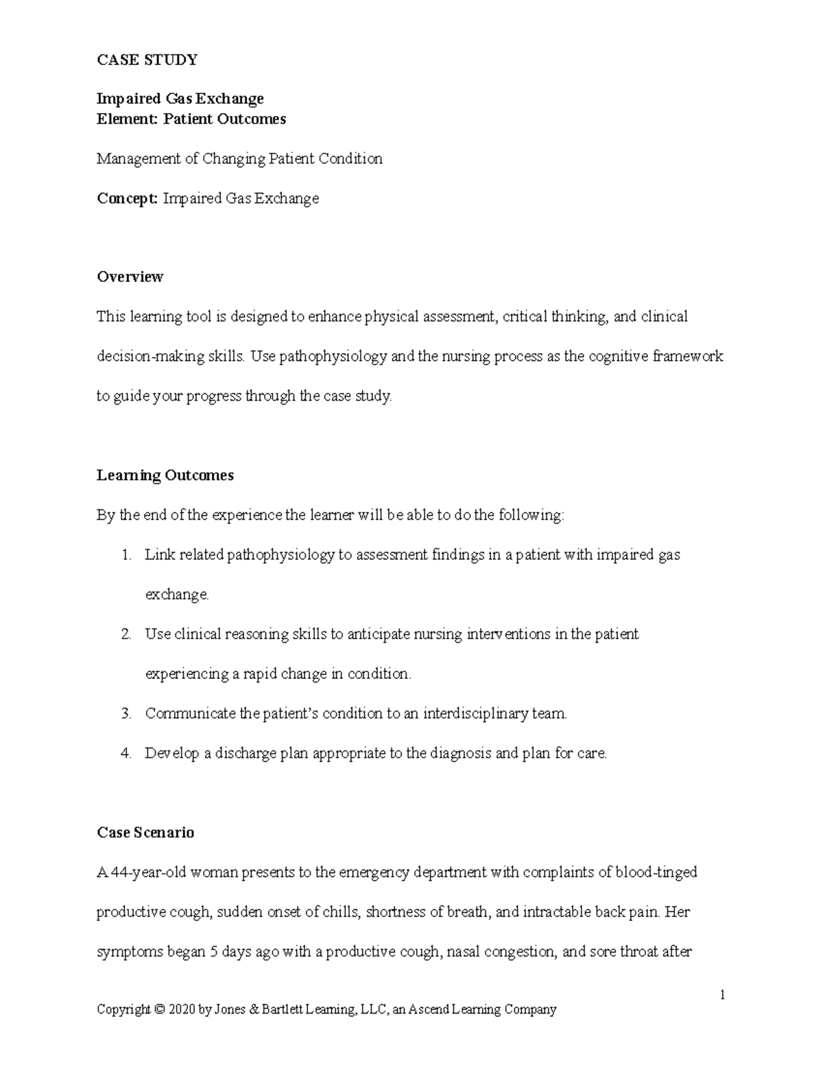 Case Study Impaired Gas Exchange Student Worksheet - Impaired Gas ...