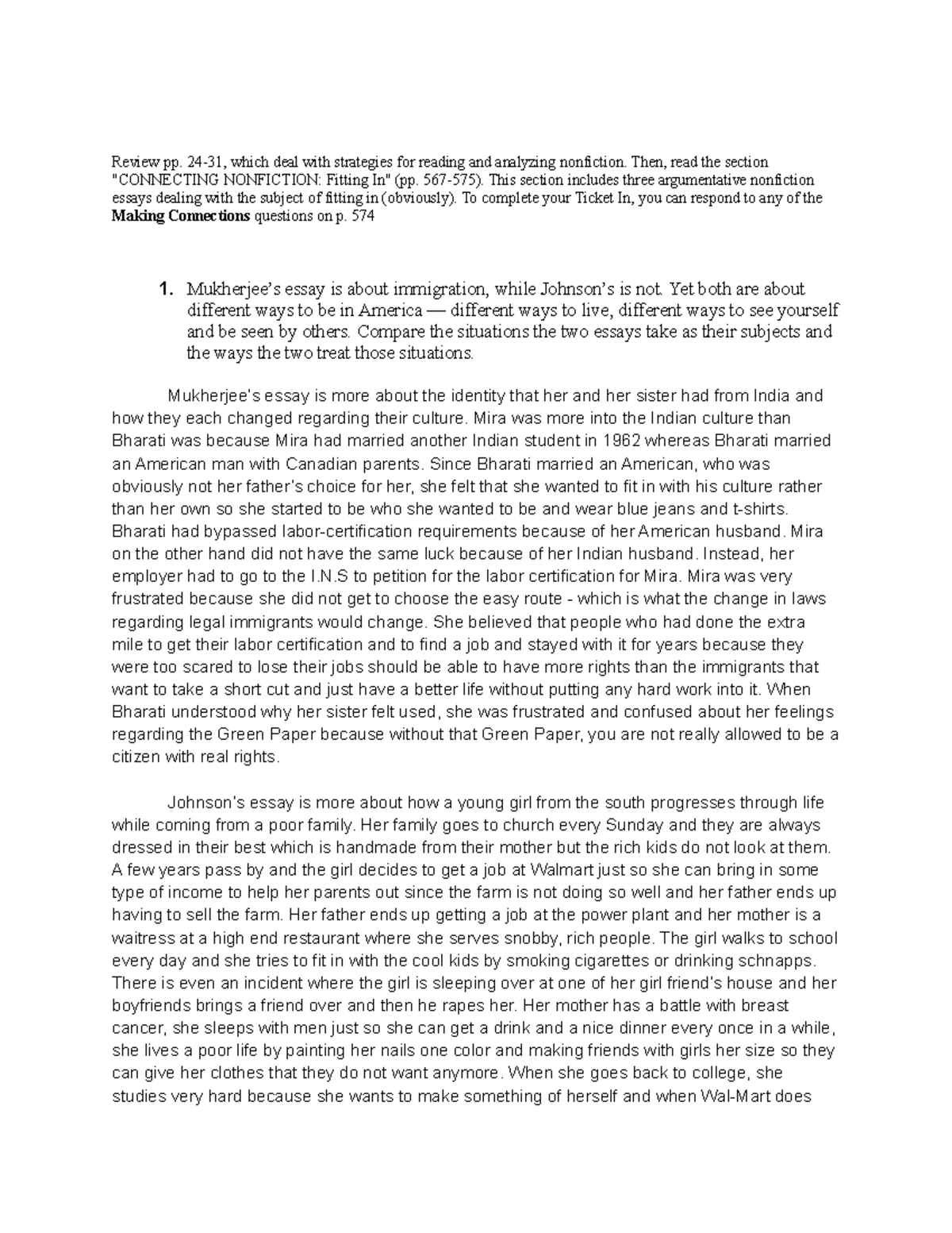 ENG 115 Ticket in 13 - Professor Russell - Review pp. 24-31, which deal ...