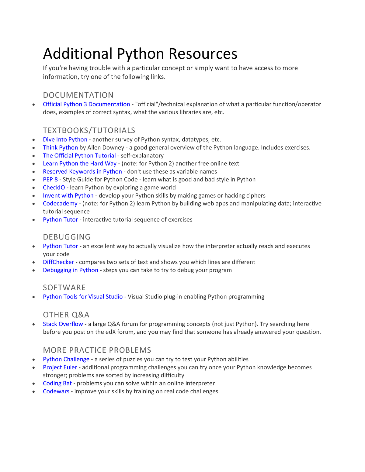 MIT6 0001F16 Additional Resources - Additional Python Resources If You ...