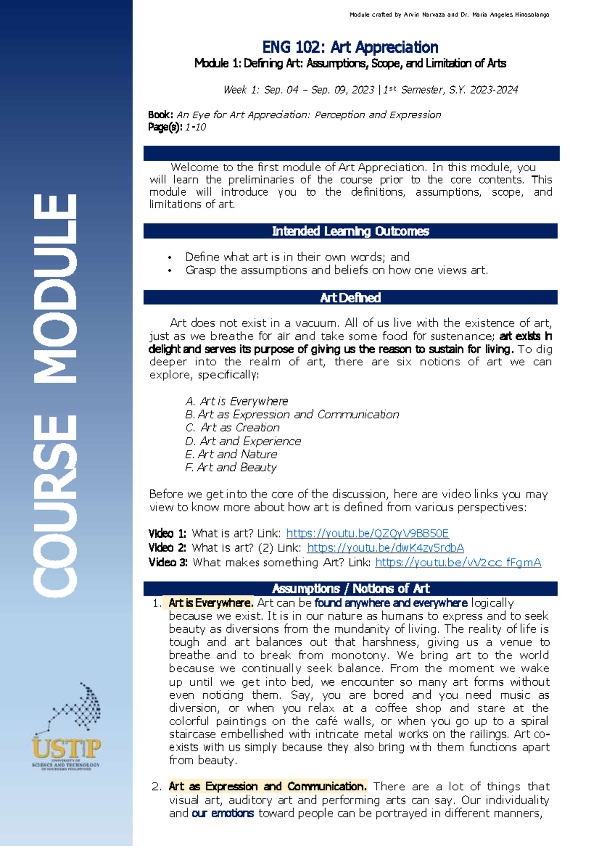Art App Module 1 - Defining Arts (Assumptions, Scope, and Limitation ...