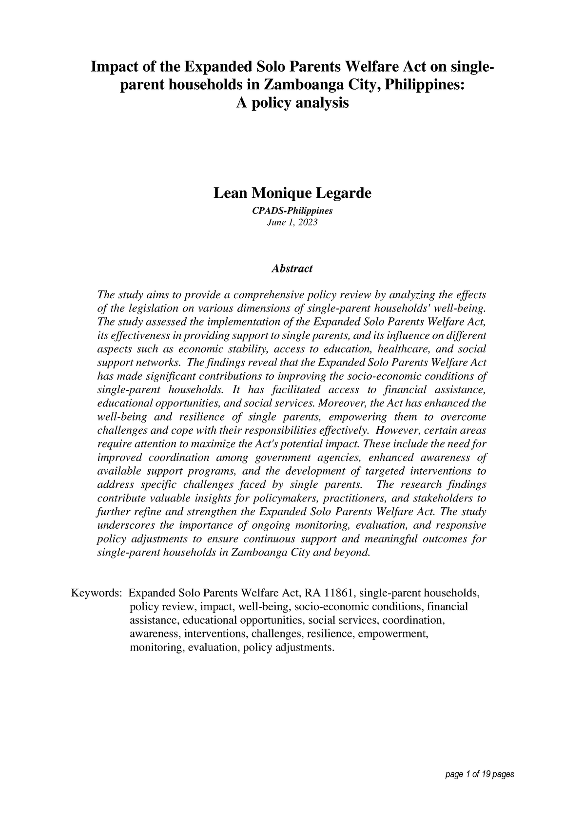 Expanded Solo Parents Welfare Act & single-parent households in the ...