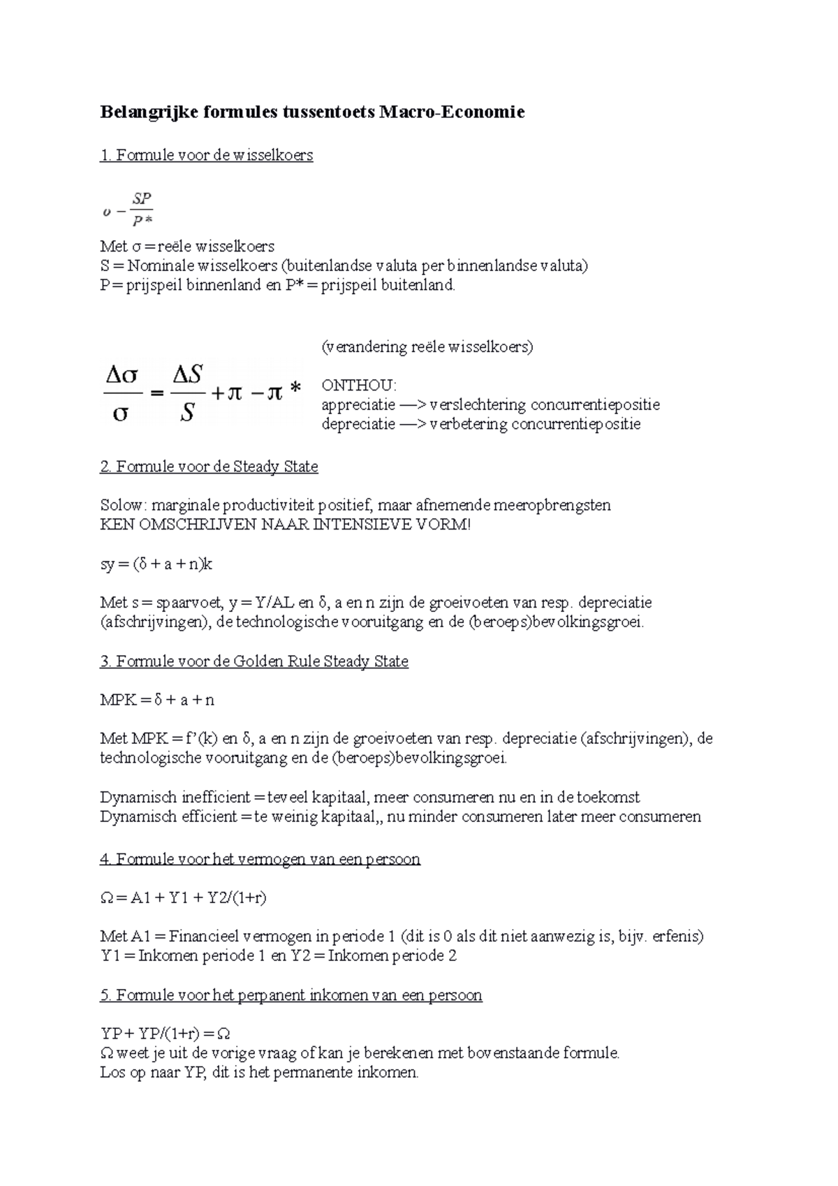 Belangrijke Formules Tussentoets Macro - Belangrijke Formules ...