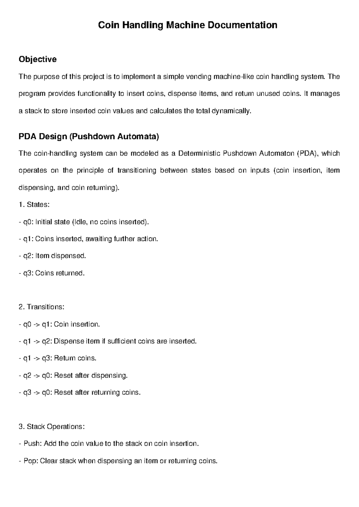 Coin Handling Machine Documentation - Coin Handling Machine ...