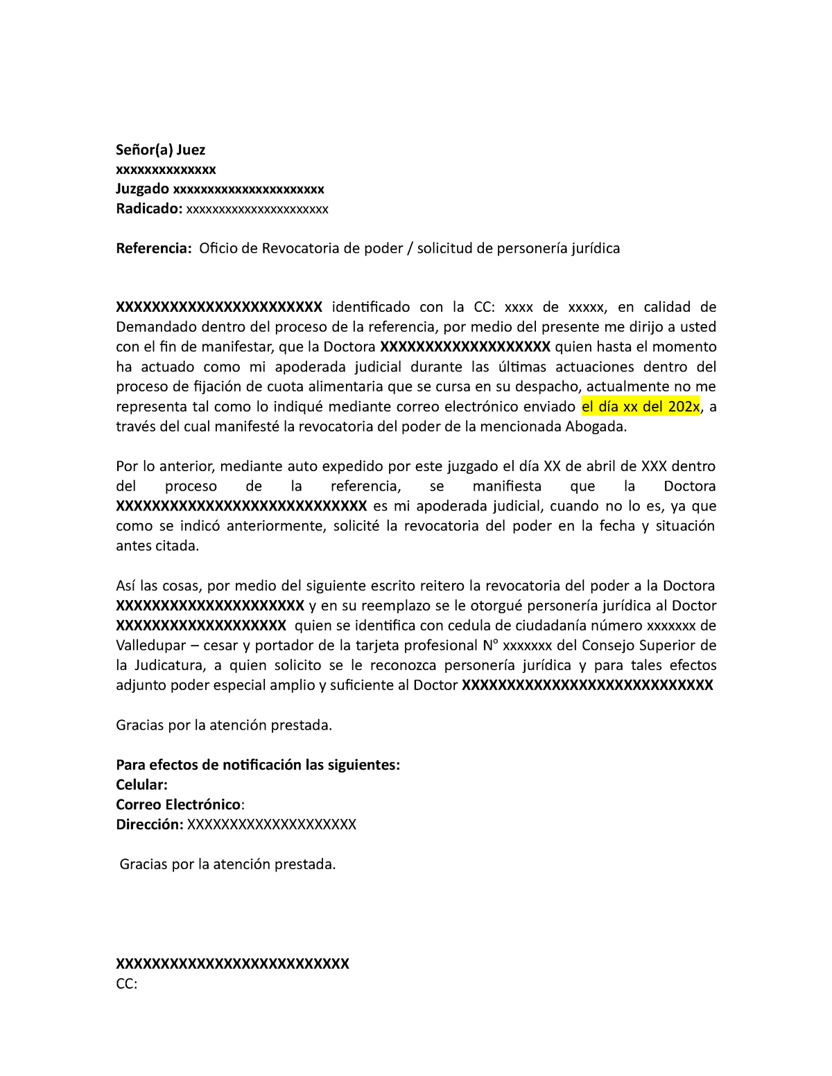 Oficio De Revocatoria De Poder Solicitud De Personería Jurídica