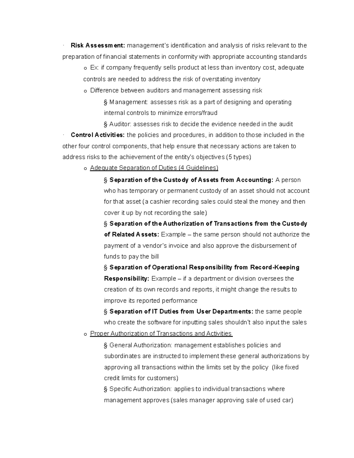 Ac 417 2 - Notes on Risk Assessment needed for ACCT 417. - · Risk ...