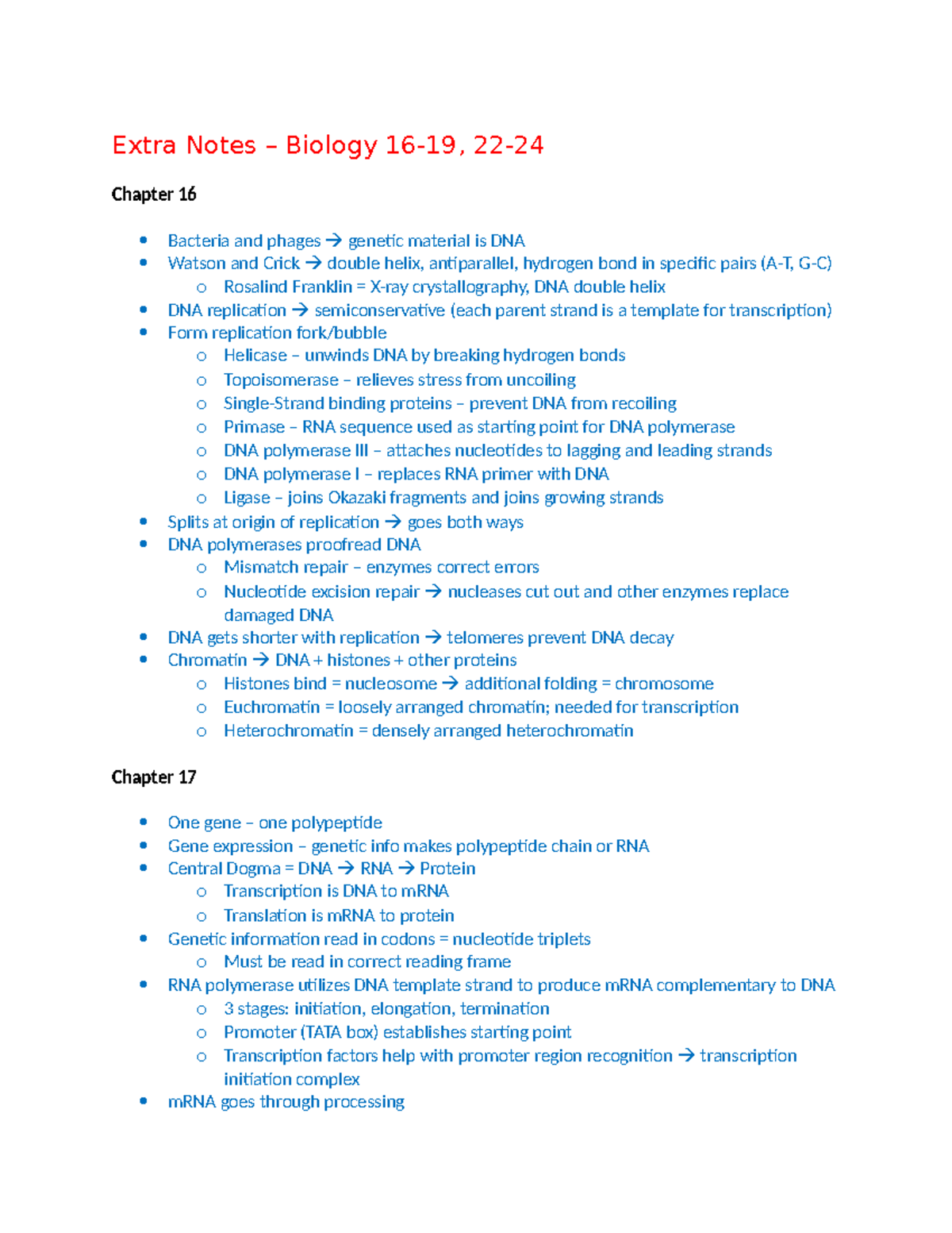 Extra Notes - cool - Extra Notes – Biology 16-19, 22- Chapter 16 ...