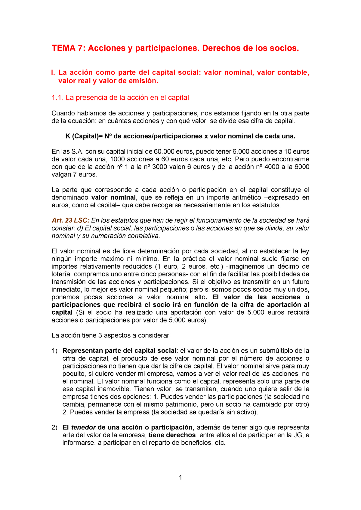 Tema 7 Las Acciones Y Participaciones Sociales Derechos De Los Socios Tema 7 Acciones Y 