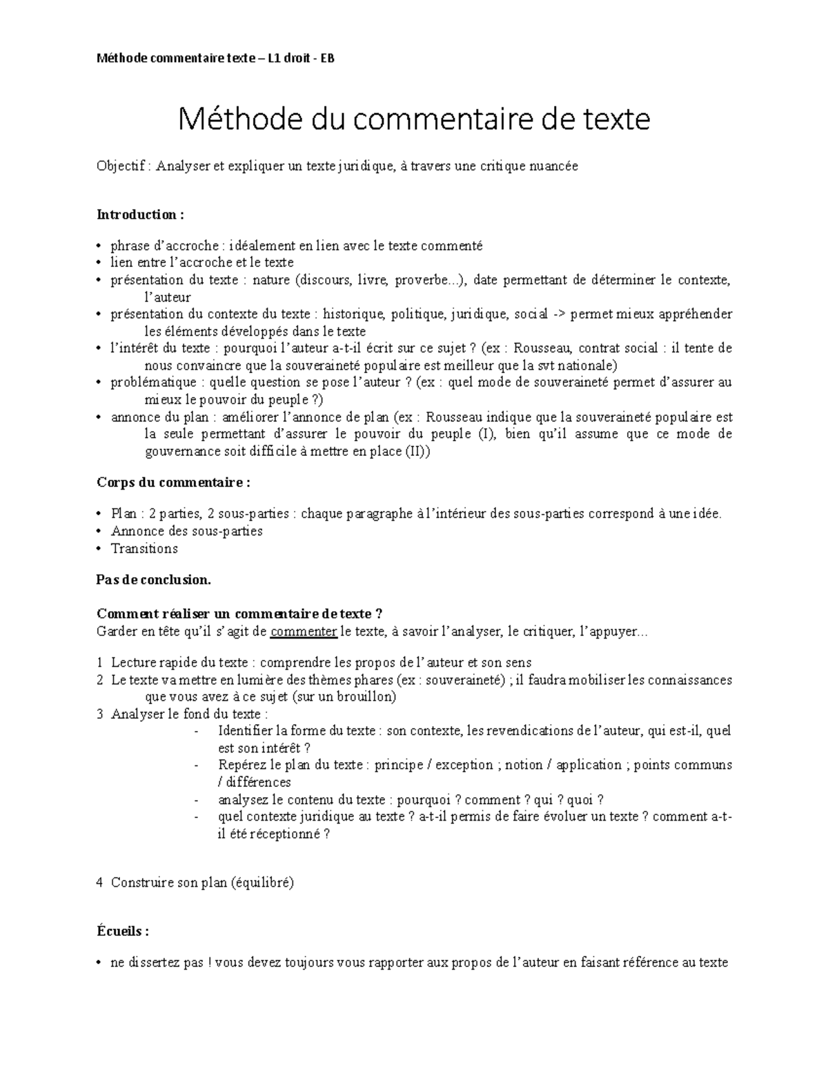 MÃ©thode Du Commentaire De Texte - Méthode Commentaire Texte – L1 Droit ...