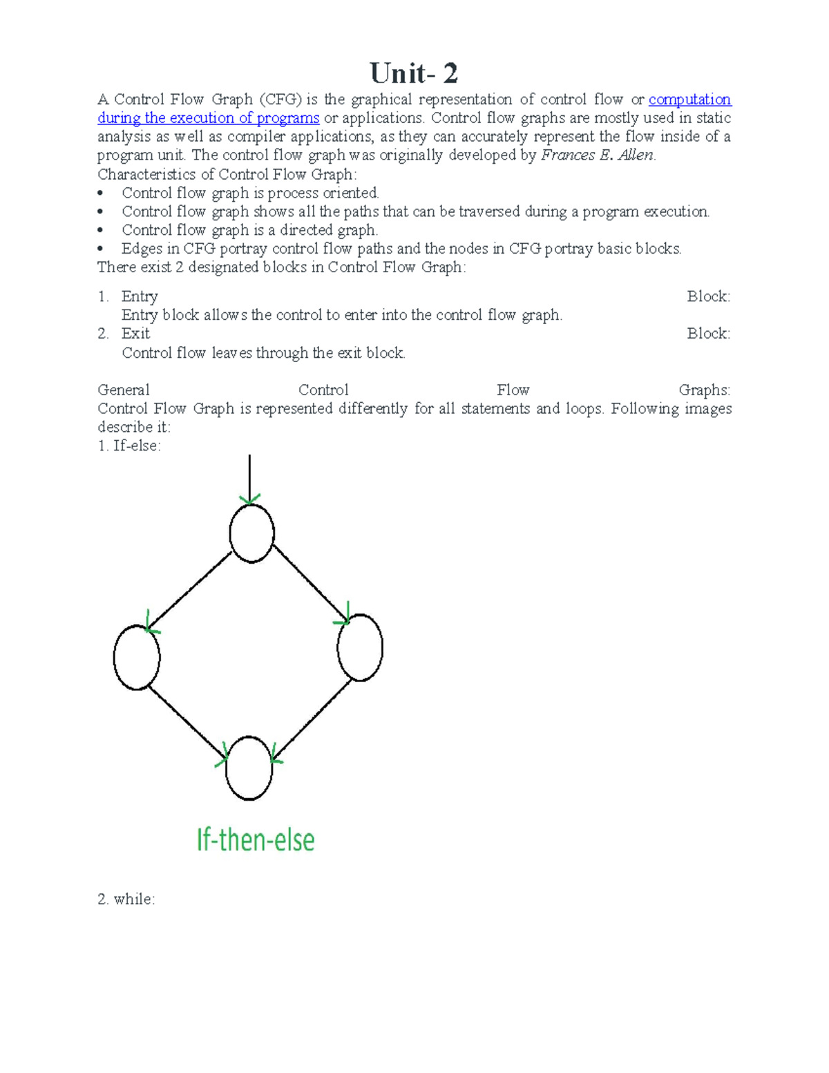 Unit 2 - Unit- 2 A Control Flow Graph (CFG) is the graphical ...
