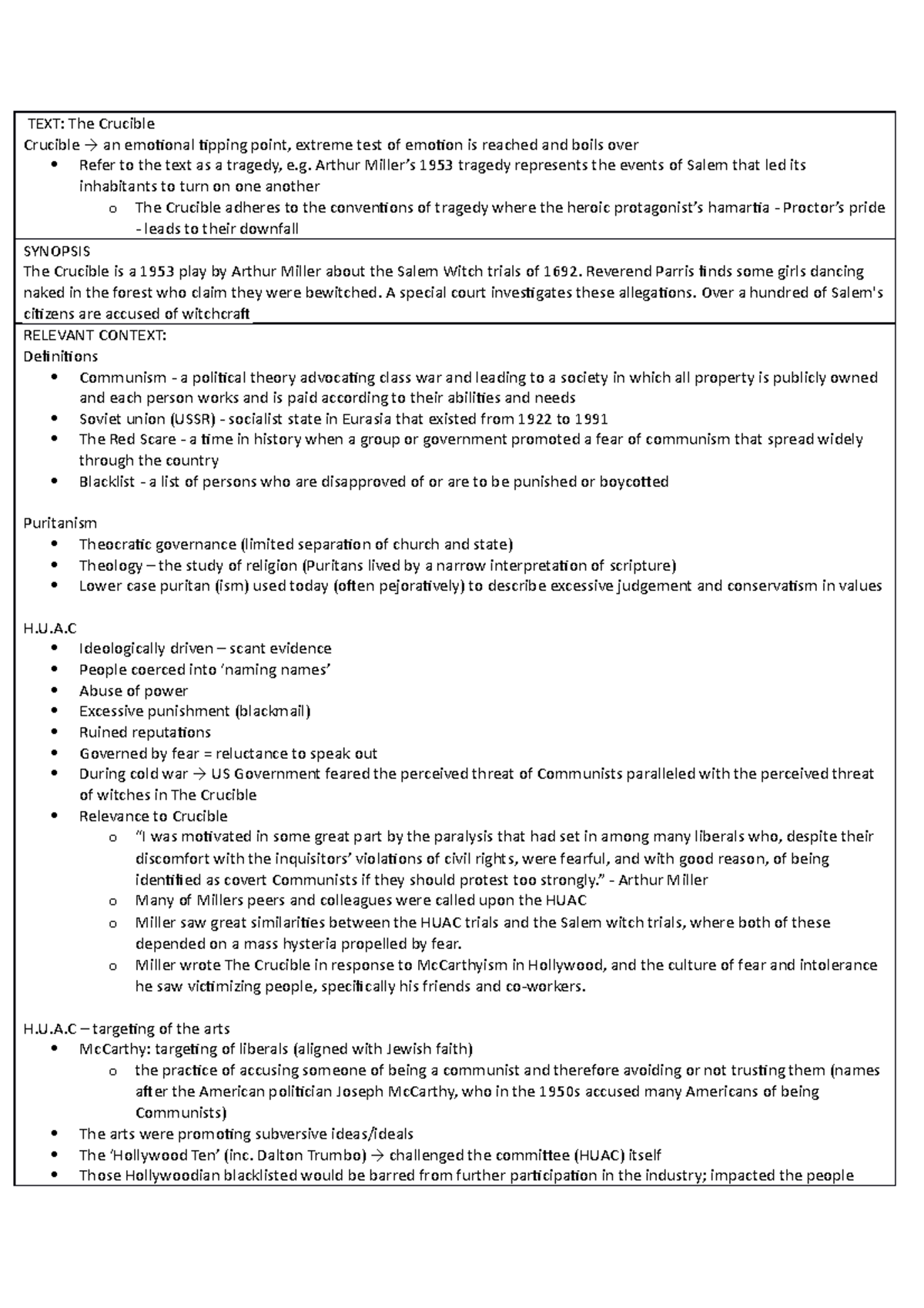 The Crucible Concise Notes TEXT The Crucible Crucible → an emotional