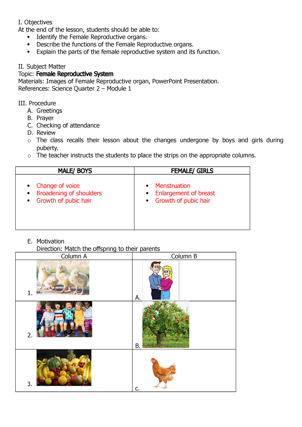 Lesson-PLAN- Science - I. Objectives At The End Of The Lesson, Students ...