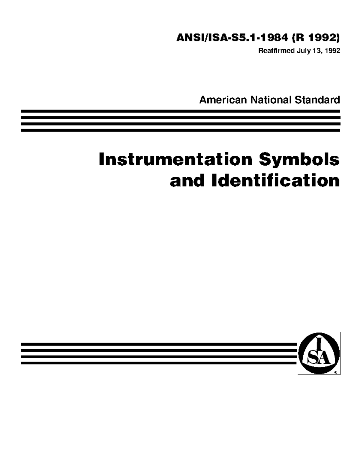 ANSISA Standard Instrumentation Symbols and Identification