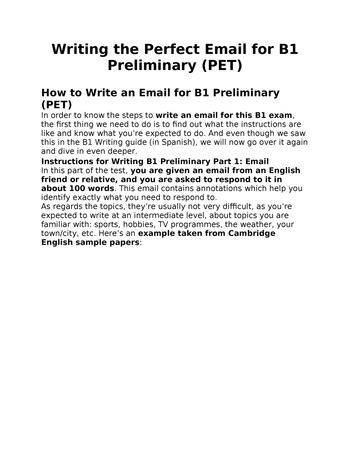 Writing Email Aptis - Writing The Perfect Email For B Preliminary (PET ...