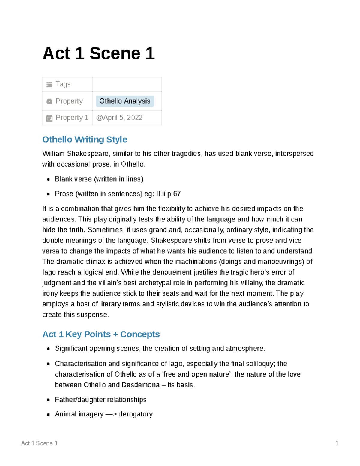 othello act 1 essay questions