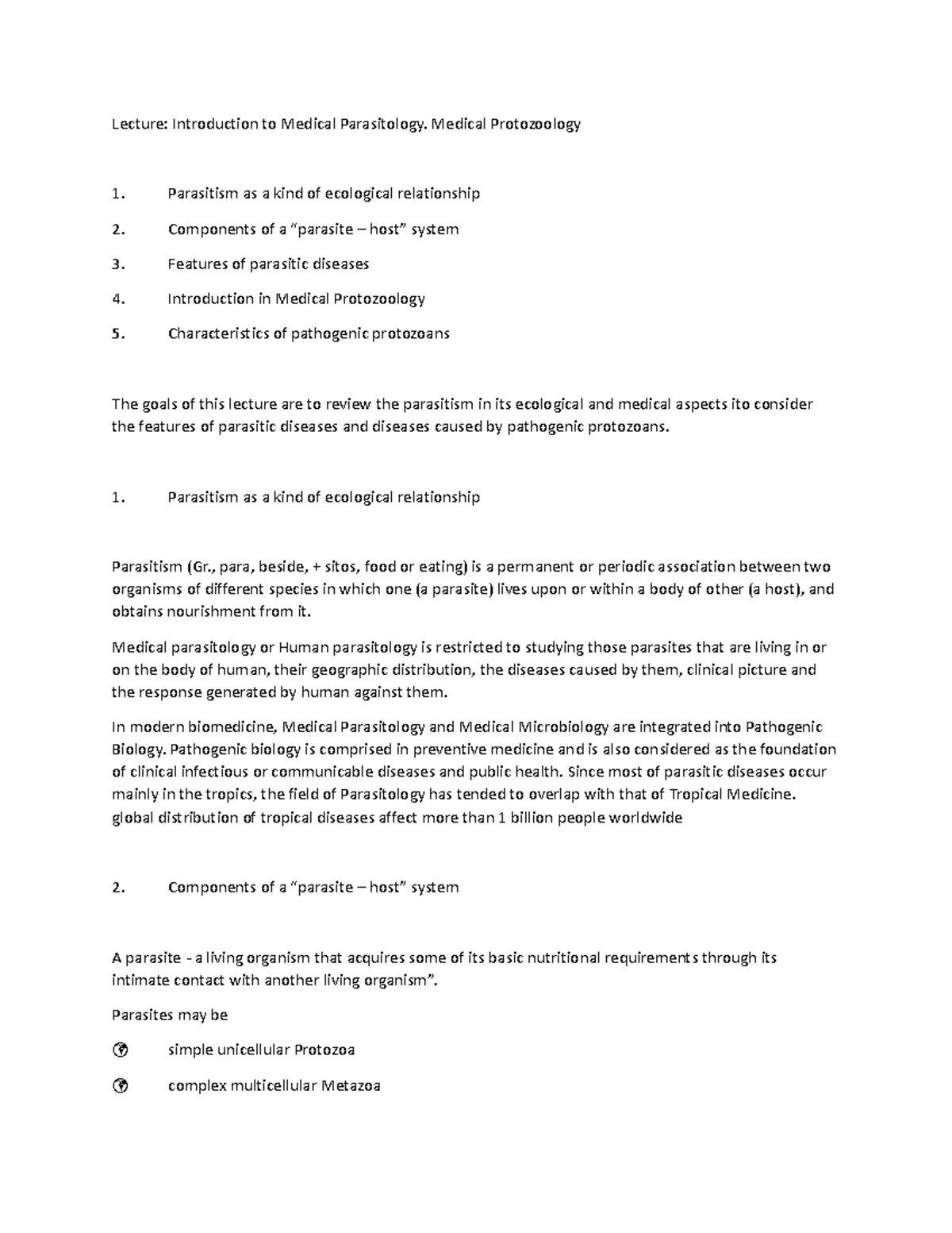 Introduction TO Parasitology - Lecture: Introduction to Medical ...
