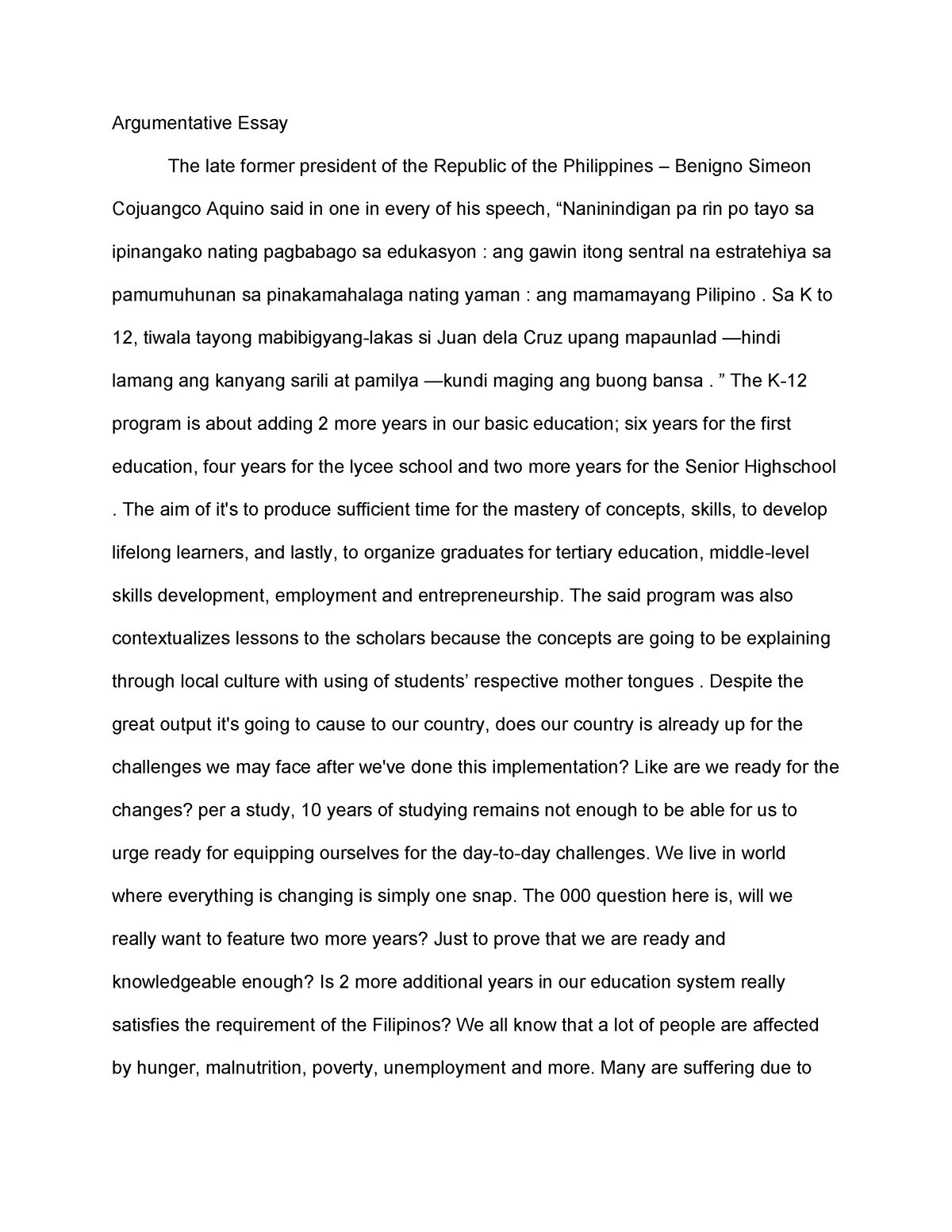 argumentative essay topics for students philippines