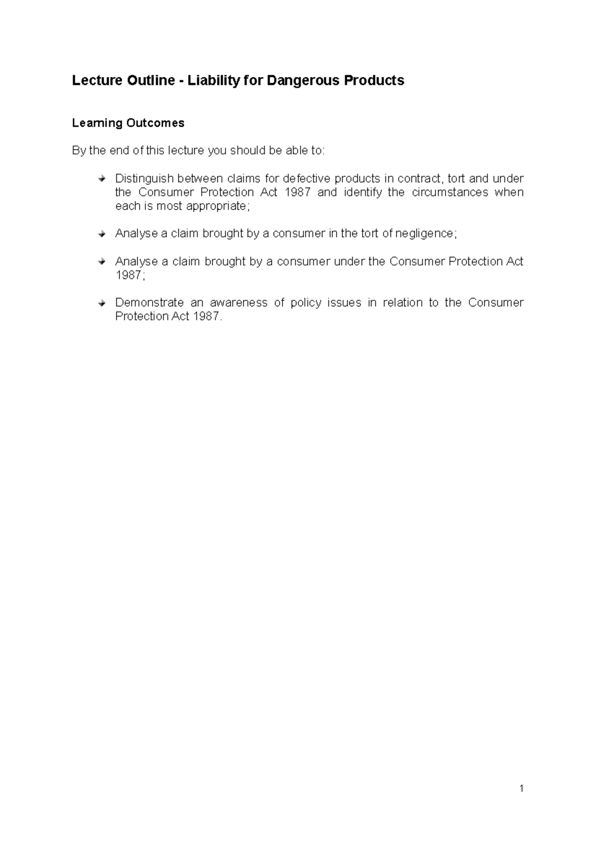 Outline Product Liability - Liability for Dangerous Products - Lecture ...