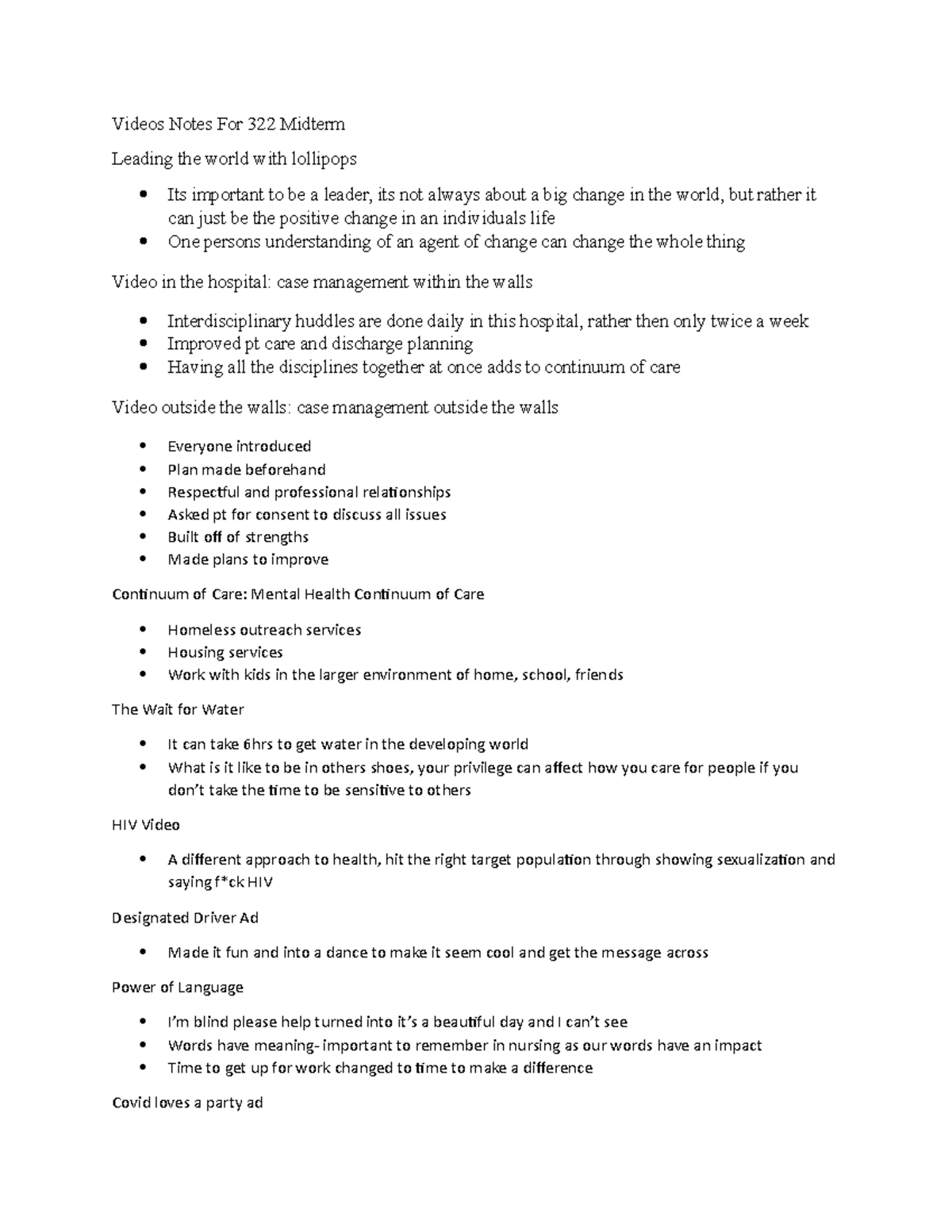 Video notes - class power point - Videos Notes For 322 Midterm Leading ...